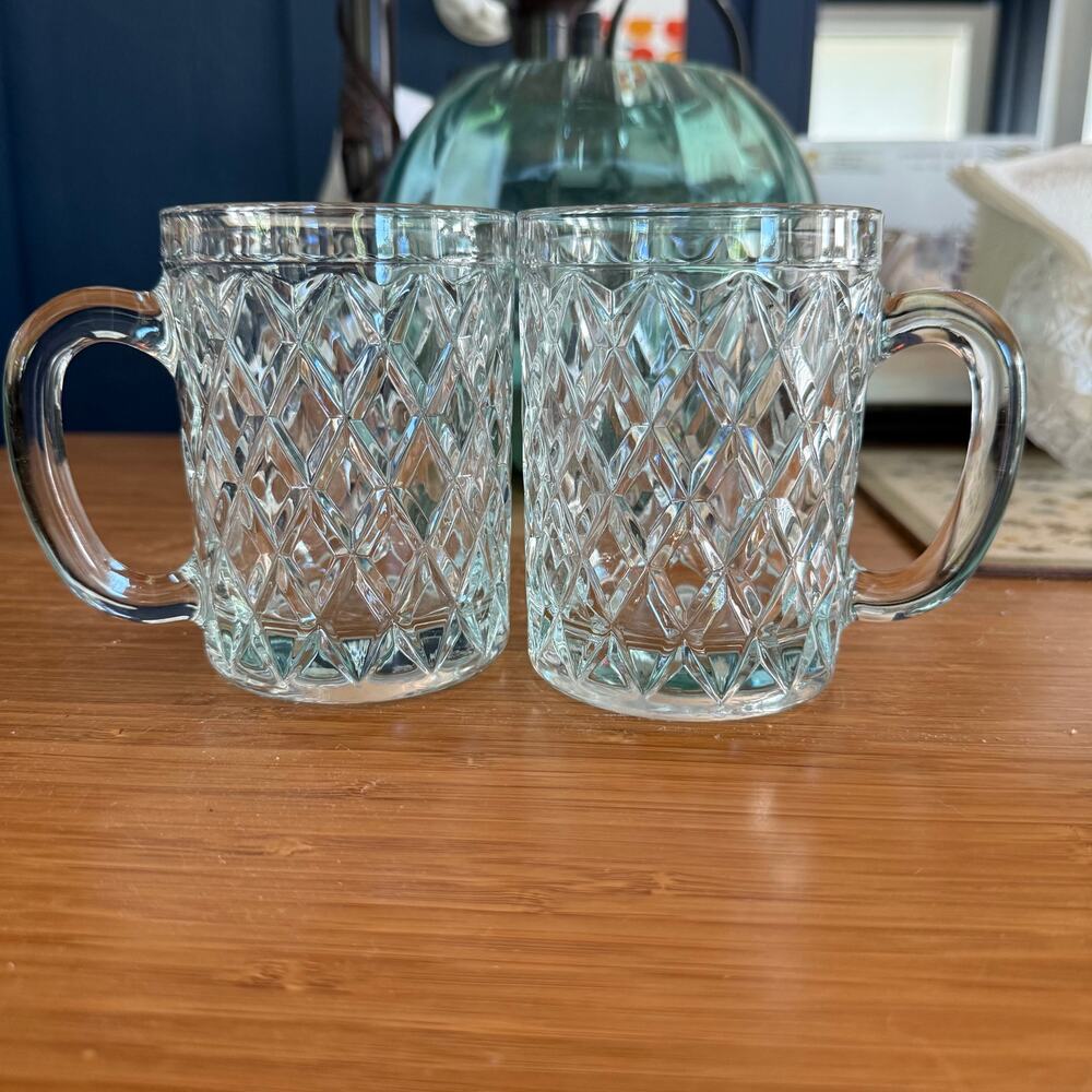 Set Of 2 Vintage Paul Sebastian Crystal Glass Coffee Mugs Cups 12 Oz France EUC‎